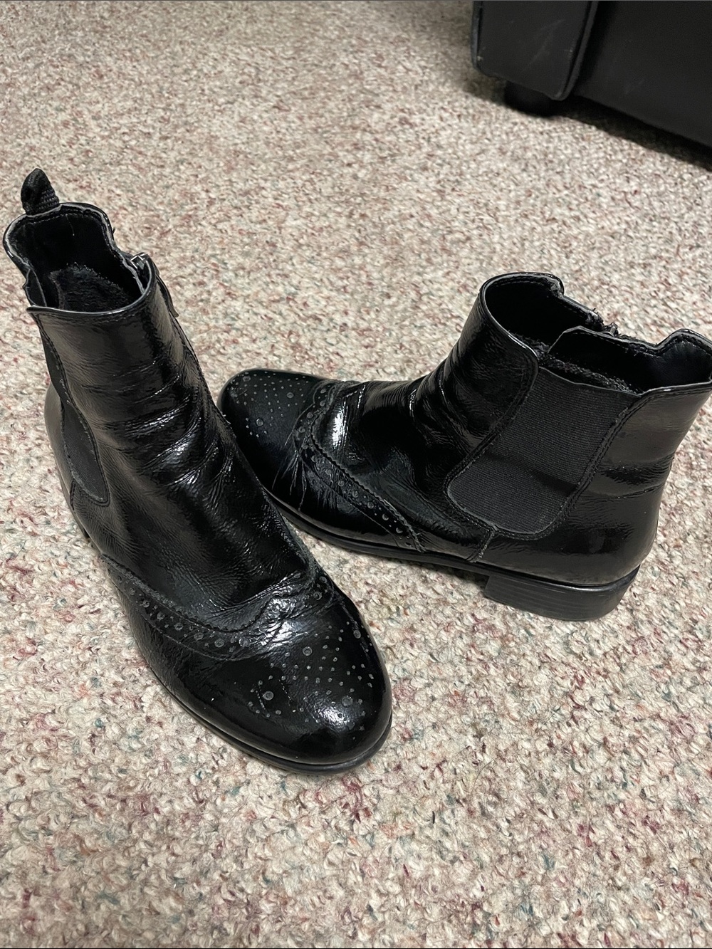 Ara Black patent leather Women's Chelsea Brogue Ankle Boots